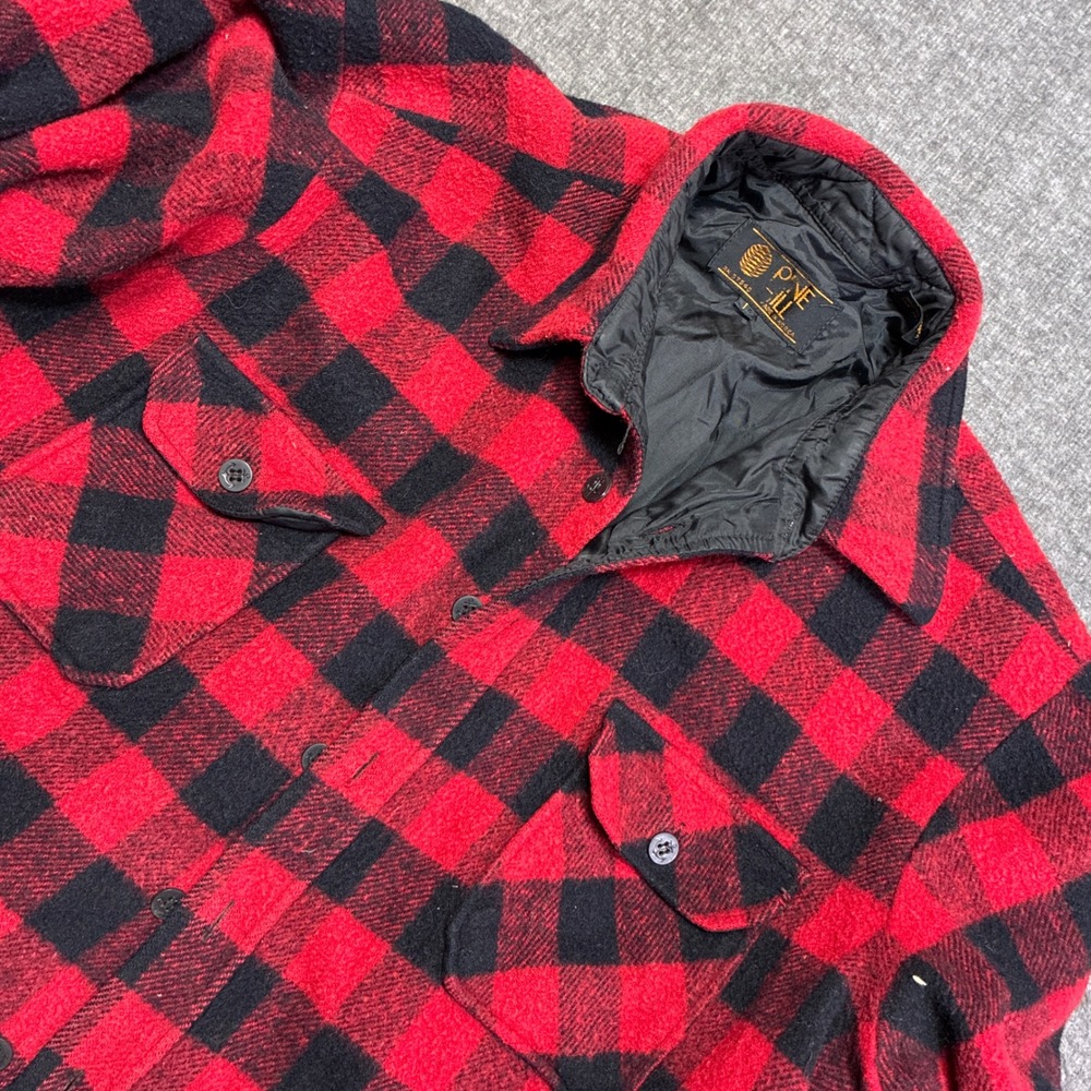 Pine Hill Flannel Shirt Jacket Men L Red Buffalo Plaid Wool Blend Quilted Lining